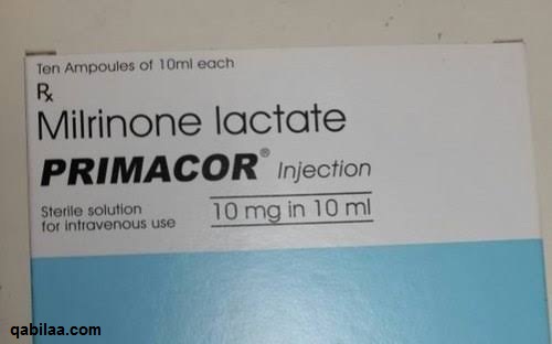 التفاعل الدوائي مع حقن بريماكور • العلاجات المُدرة للبول. • الأدوية المضادة للبرد والسعال. • عقار إيبوبروفين. • عقار نابروكسين. • مضادات الالتهاب غير الستيرويدية. المادة الفعالة في بريماكور Primacor هي المادة المعروفة تجاريًا باسم ميلرينون والتي تصنف كمنشطة لعضلة القلب، وهي من العائلة الدوائية " مثبطات إنزيم فسفودايستراز"، ويستهدف الدواء الذي يحتوي على مادة ميلرينون زيادة نسبة الكالسيوم في عضلة القلب، ويساهم أيضًا في توسيع قطر الأوعية والشرايين التي تعالج ارتفاع ضغط الدم. يمنع هذا المركب والأدوية الأخرى التي تحتوي عليه عن أي مريض يعاني من مشاكل مزمنة مع عائلة إناميرينون، حيث يؤدي إلى تراجع أدوار الكلى خاصةً عند الأطفال. 