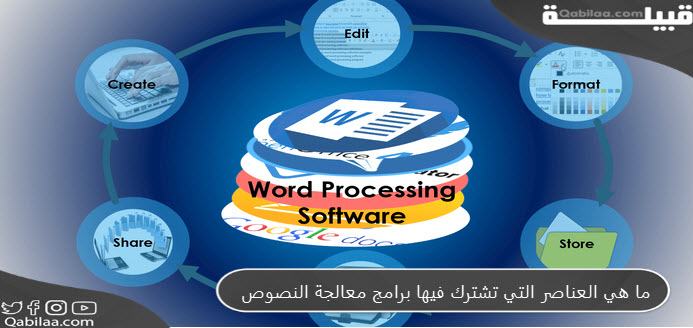 ما هي العناصر التي تشترك فيها برامج معالجة النصوص ؟