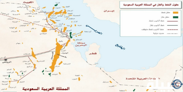 خريطة حقول النفط في السعودية